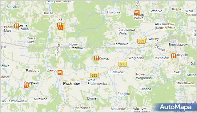 mapa Koryta gmina Prażmów, Koryta gmina Prażmów na mapie Targeo