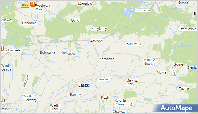 mapa Korzenica gmina Laszki, Korzenica gmina Laszki na mapie Targeo