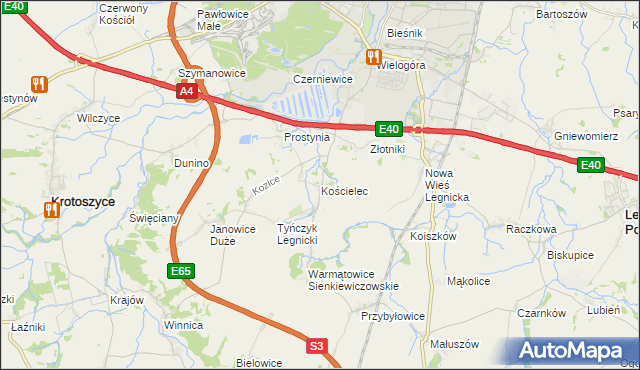 mapa Kościelec gmina Krotoszyce, Kościelec gmina Krotoszyce na mapie Targeo