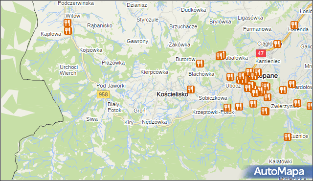 mapa Kościelisko, Kościelisko na mapie Targeo