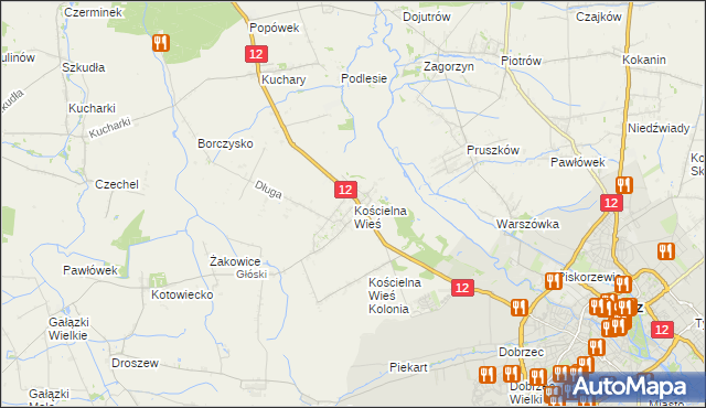 mapa Kościelna Wieś gmina Gołuchów, Kościelna Wieś gmina Gołuchów na mapie Targeo