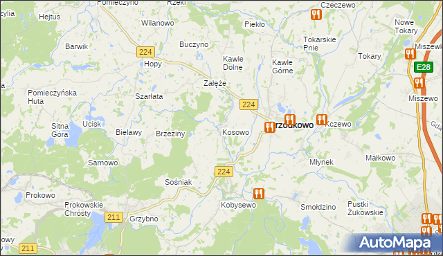 mapa Kosowo gmina Przodkowo, Kosowo gmina Przodkowo na mapie Targeo