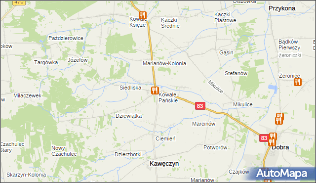mapa Kowale Pańskie, Kowale Pańskie na mapie Targeo