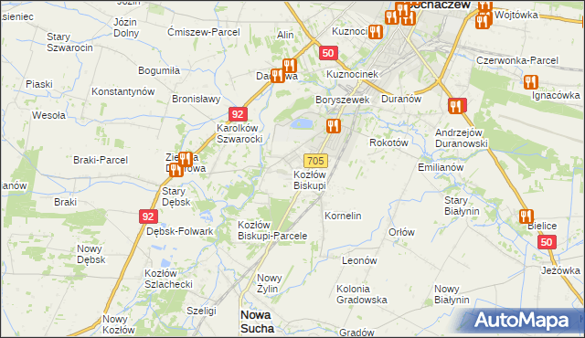 mapa Kozłów Biskupi, Kozłów Biskupi na mapie Targeo