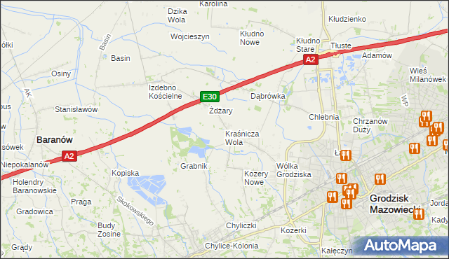 mapa Kraśnicza Wola, Kraśnicza Wola na mapie Targeo