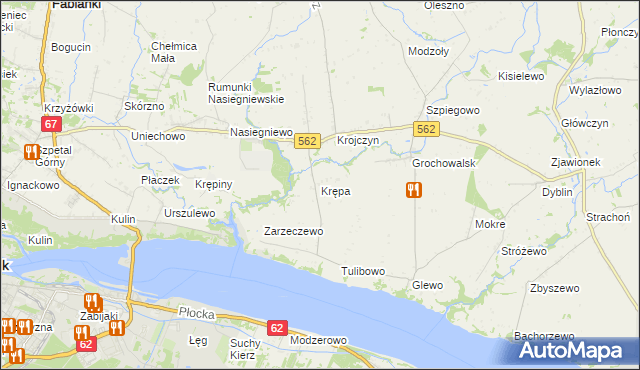 mapa Krępa gmina Dobrzyń nad Wisłą, Krępa gmina Dobrzyń nad Wisłą na mapie Targeo