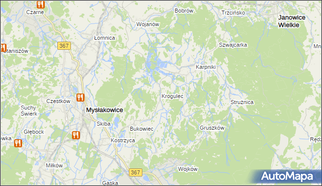 mapa Krogulec gmina Mysłakowice, Krogulec gmina Mysłakowice na mapie Targeo