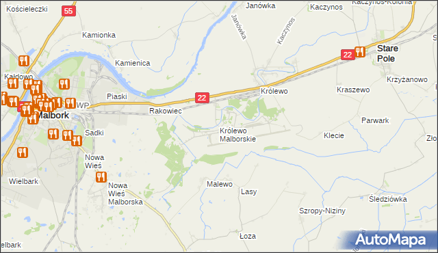 mapa Królewo Malborskie, Królewo Malborskie na mapie Targeo