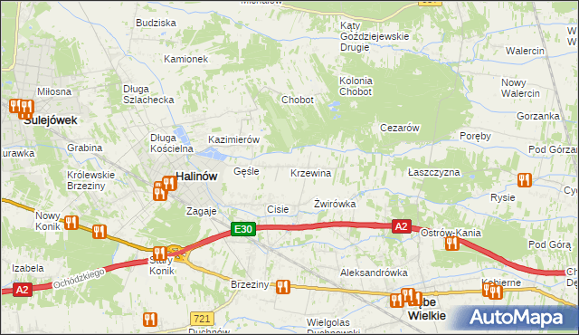 mapa Krzewina gmina Halinów, Krzewina gmina Halinów na mapie Targeo