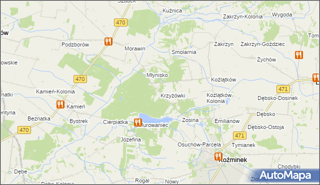 mapa Krzyżówki gmina Koźminek, Krzyżówki gmina Koźminek na mapie Targeo