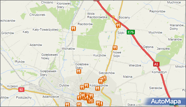 mapa Kuczków gmina Kutno, Kuczków gmina Kutno na mapie Targeo