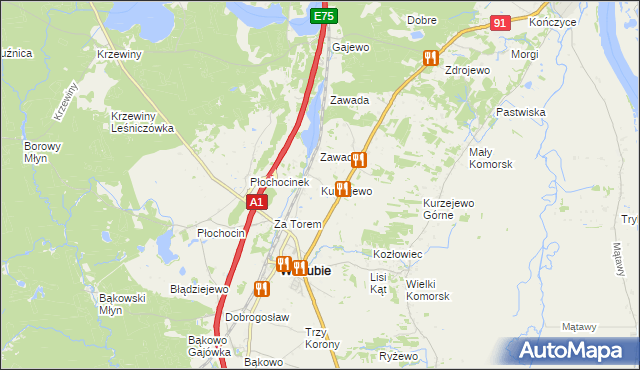 mapa Kurzejewo, Kurzejewo na mapie Targeo