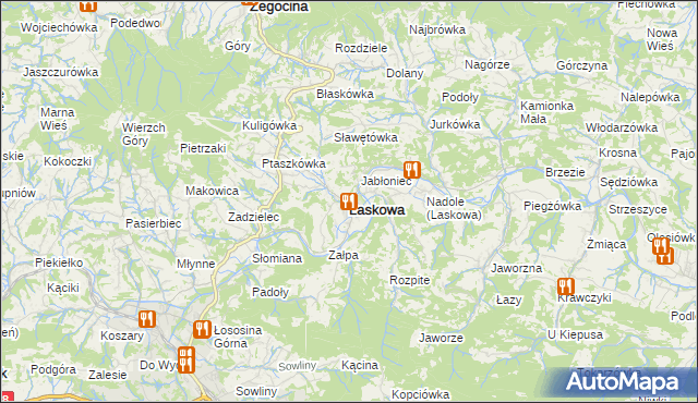 mapa Laskowa powiat limanowski, Laskowa powiat limanowski na mapie Targeo