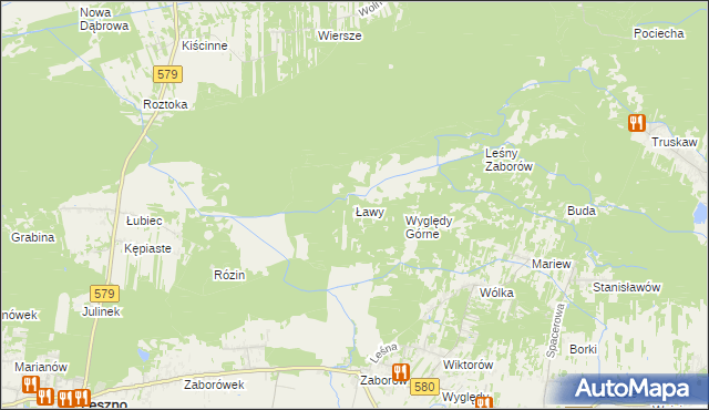 mapa Ławy gmina Leszno, Ławy gmina Leszno na mapie Targeo