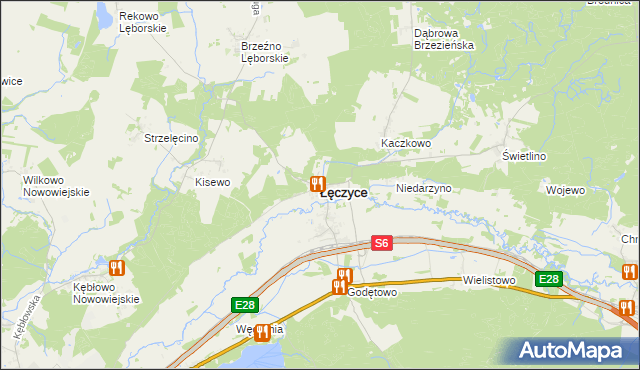 mapa Łęczyce powiat wejherowski, Łęczyce powiat wejherowski na mapie Targeo