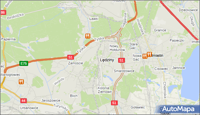 mapa Lędziny powiat bieruńsko-lędziński, Lędziny powiat bieruńsko-lędziński na mapie Targeo