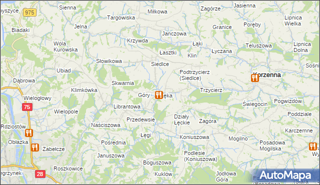 mapa Łęka gmina Korzenna, Łęka gmina Korzenna na mapie Targeo