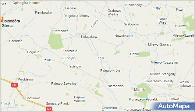 mapa Łęki gmina Opinogóra Górna, Łęki gmina Opinogóra Górna na mapie Targeo