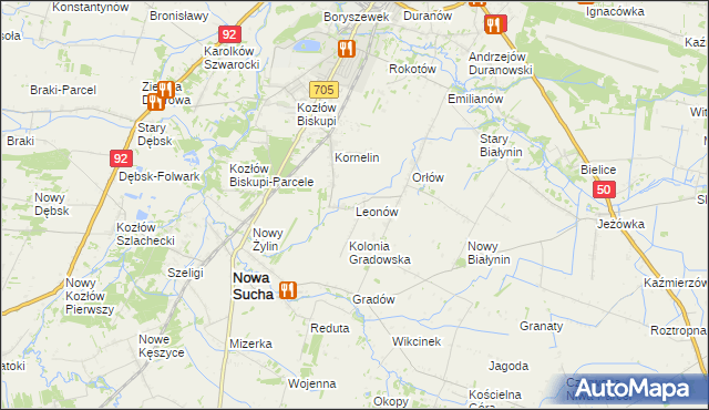 mapa Leonów gmina Nowa Sucha, Leonów gmina Nowa Sucha na mapie Targeo