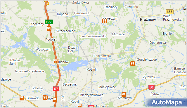 mapa Lesznowola gmina Grójec, Lesznowola gmina Grójec na mapie Targeo