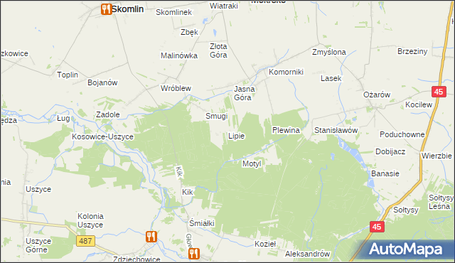 mapa Lipie gmina Mokrsko, Lipie gmina Mokrsko na mapie Targeo