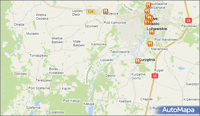 mapa Lipowiec gmina Kurzętnik, Lipowiec gmina Kurzętnik na mapie Targeo