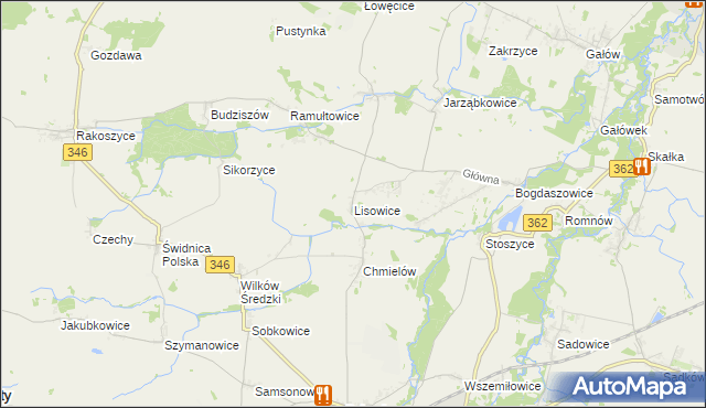 mapa Lisowice gmina Kostomłoty, Lisowice gmina Kostomłoty na mapie Targeo