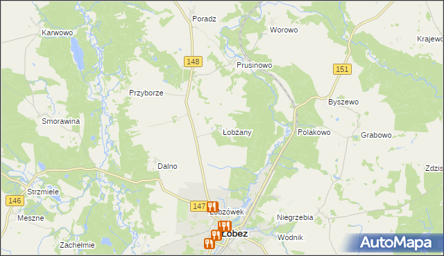 mapa Łobżany, Łobżany na mapie Targeo