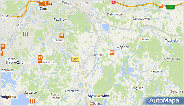 mapa Łomnica gmina Mysłakowice, Łomnica gmina Mysłakowice na mapie Targeo