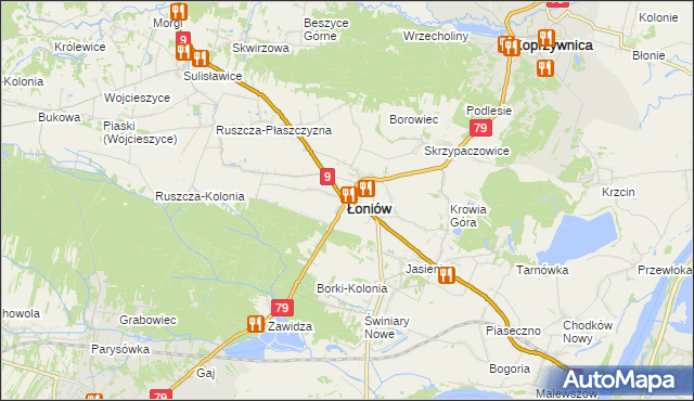 mapa Łoniów, Łoniów na mapie Targeo