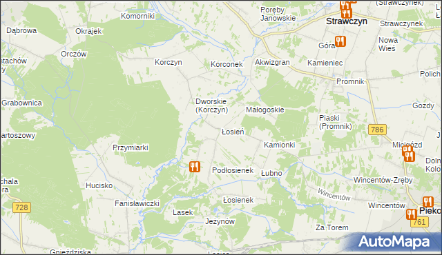 mapa Łosień gmina Piekoszów, Łosień gmina Piekoszów na mapie Targeo