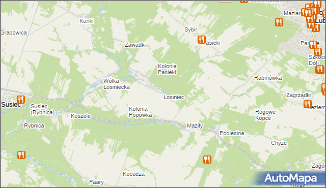 mapa Łosiniec gmina Susiec, Łosiniec gmina Susiec na mapie Targeo