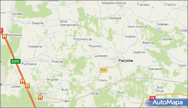 mapa Łukówiec gmina Parysów, Łukówiec gmina Parysów na mapie Targeo