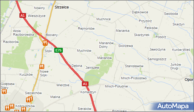 mapa Marianów gmina Strzelce, Marianów gmina Strzelce na mapie Targeo