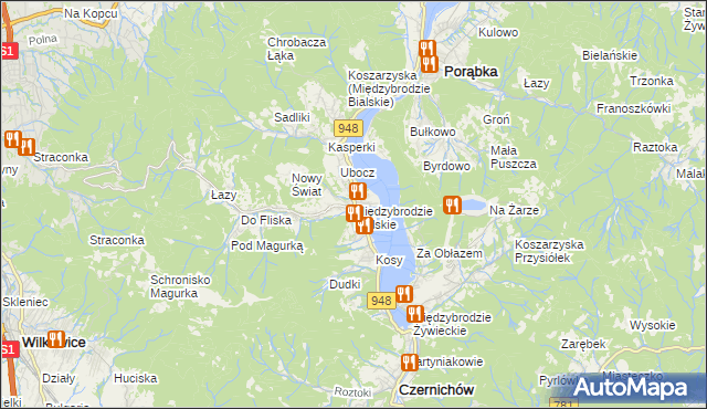 mapa Międzybrodzie Bialskie, Międzybrodzie Bialskie na mapie Targeo