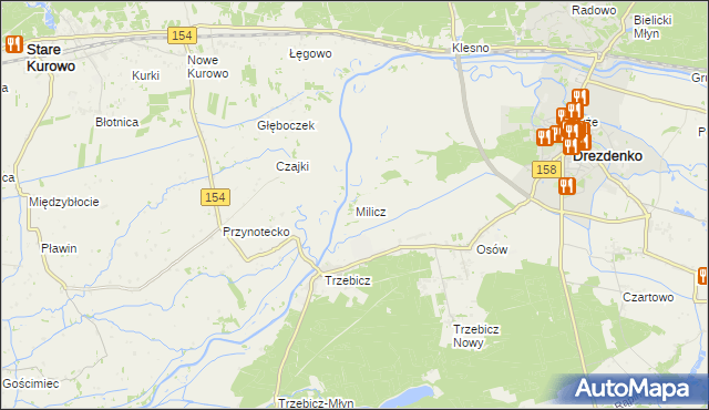 mapa Milicz gmina Drezdenko, Milicz gmina Drezdenko na mapie Targeo