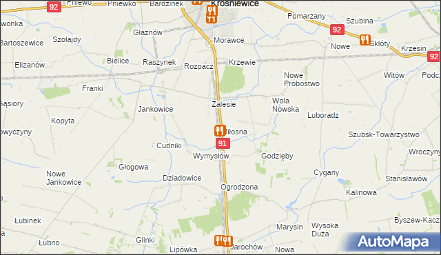 mapa Miłosna gmina Krośniewice, Miłosna gmina Krośniewice na mapie Targeo