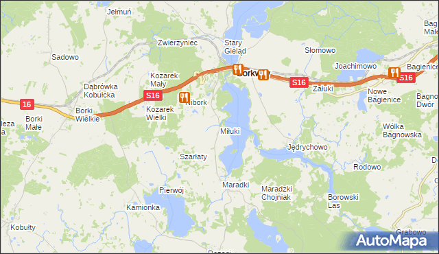 mapa Miłuki gmina Sorkwity, Miłuki gmina Sorkwity na mapie Targeo