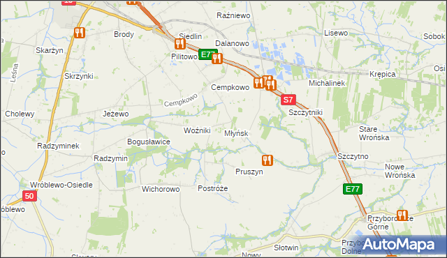 mapa Młyńsk gmina Płońsk, Młyńsk gmina Płońsk na mapie Targeo