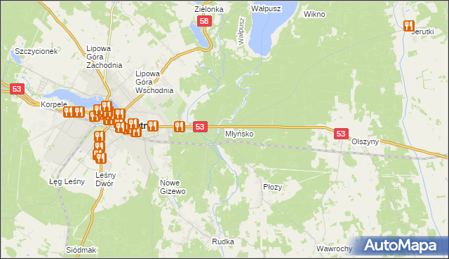 mapa Młyńsko gmina Szczytno, Młyńsko gmina Szczytno na mapie Targeo