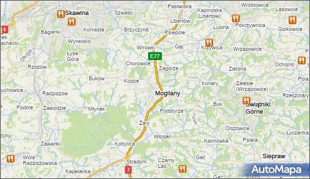 mapa Mogilany, Mogilany na mapie Targeo