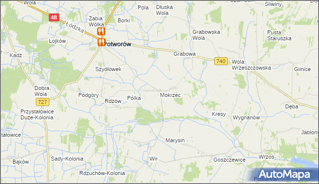 mapa Mokrzec gmina Potworów, Mokrzec gmina Potworów na mapie Targeo