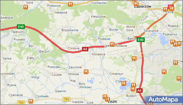mapa Morawica gmina Liszki, Morawica gmina Liszki na mapie Targeo