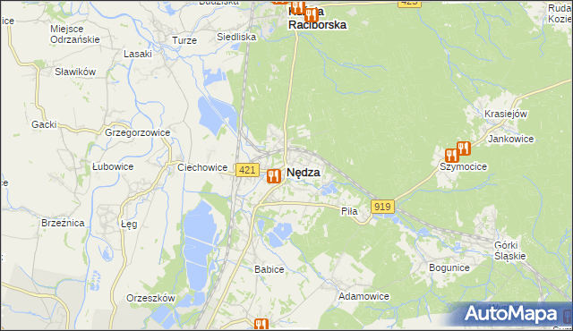 mapa Nędza powiat raciborski, Nędza powiat raciborski na mapie Targeo