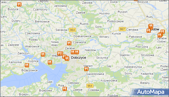 mapa Niezdów gmina Dobczyce, Niezdów gmina Dobczyce na mapie Targeo