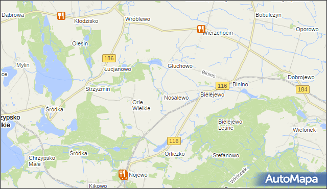 mapa Nosalewo, Nosalewo na mapie Targeo