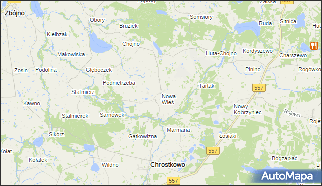 mapa Nowa Wieś gmina Chrostkowo, Nowa Wieś gmina Chrostkowo na mapie Targeo
