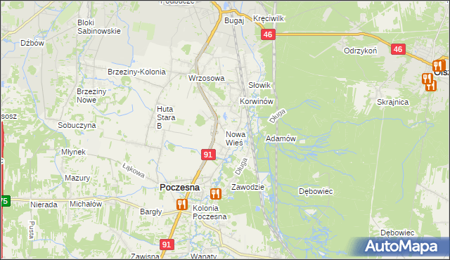 mapa Nowa Wieś gmina Poczesna, Nowa Wieś gmina Poczesna na mapie Targeo