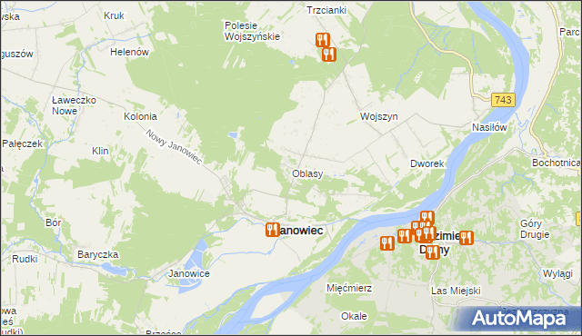 mapa Oblasy gmina Janowiec, Oblasy gmina Janowiec na mapie Targeo