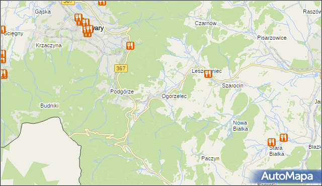 mapa Ogorzelec gmina Kamienna Góra, Ogorzelec gmina Kamienna Góra na mapie Targeo